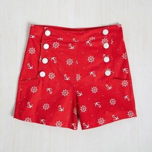 WORN TWICE ModCloth Red Button Sailor Shorts